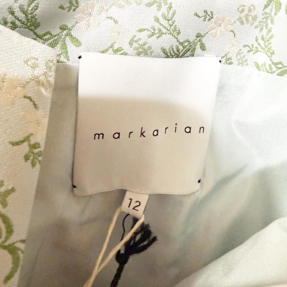 Markarian Yvette Floral Brocade Puff Sleeve Midi Dress Light Blue size US 12 NEW - Picture 10 of 10